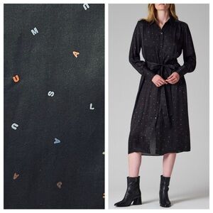 NEW PS Paul Smith All Over Logo Shirt Dress Black Midi Tie Waist NWT EU 44 US 12